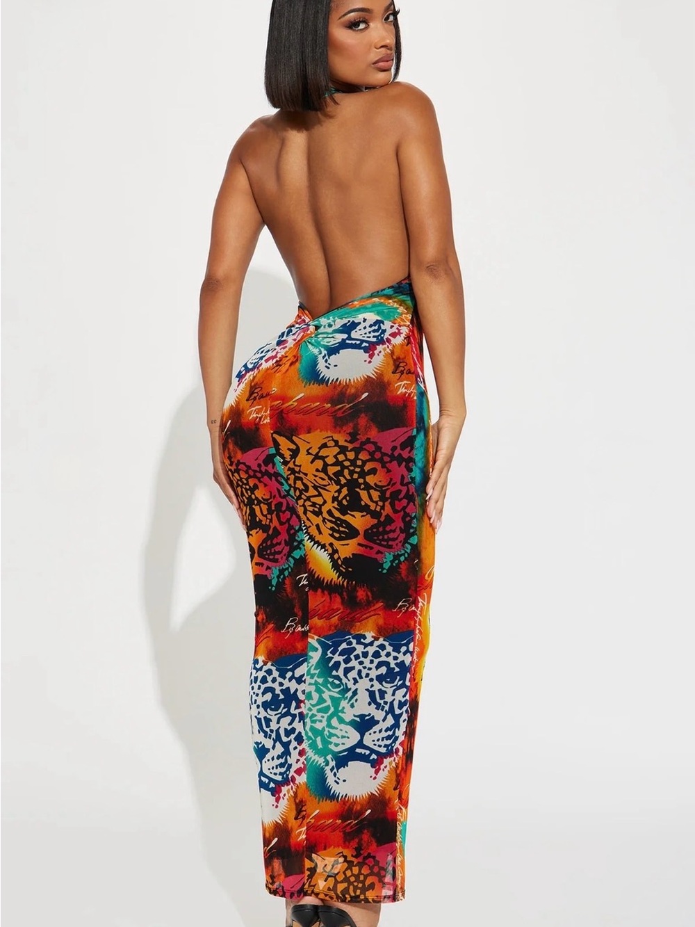 Fashion Nova Multicolor Leopard Print Halter Maxi Dress - Picture 2 of 3